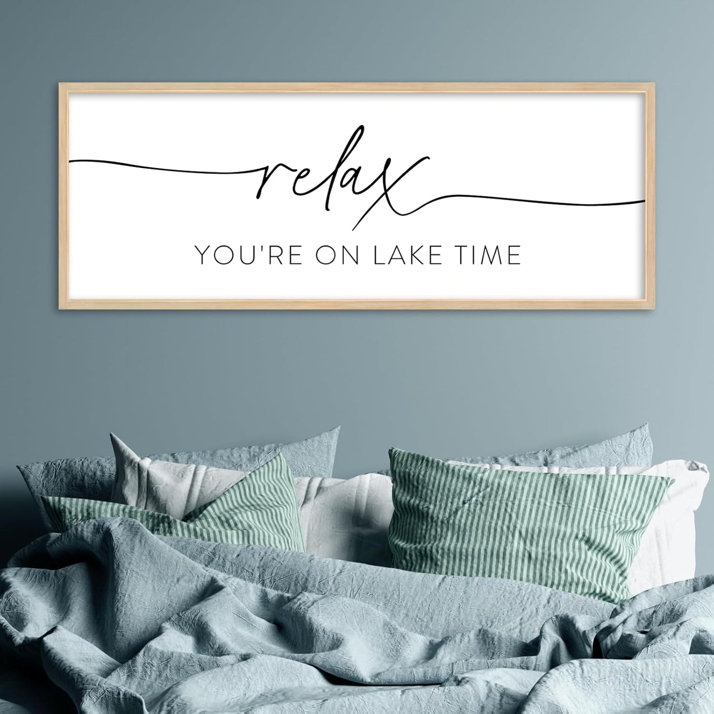 SRSZHIYUE Relax You're On Lake Time Wall Decor Above Bed Sign 32"×12" for Lake House Bedroom Over Bed Large Wood Framed Hanging Art (Wood)