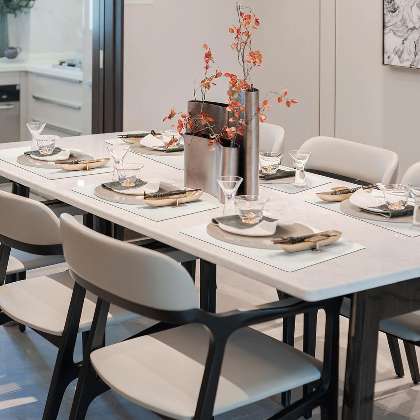 Maxpearl Faux Leather Placemats Set of 4, Waterproof - Wipe Clean - Heat Resistant - Anti Slip Dining Table Place Mats, Suitable for Indoor & Outdoor Use, 17’’×12’’, Ivory White