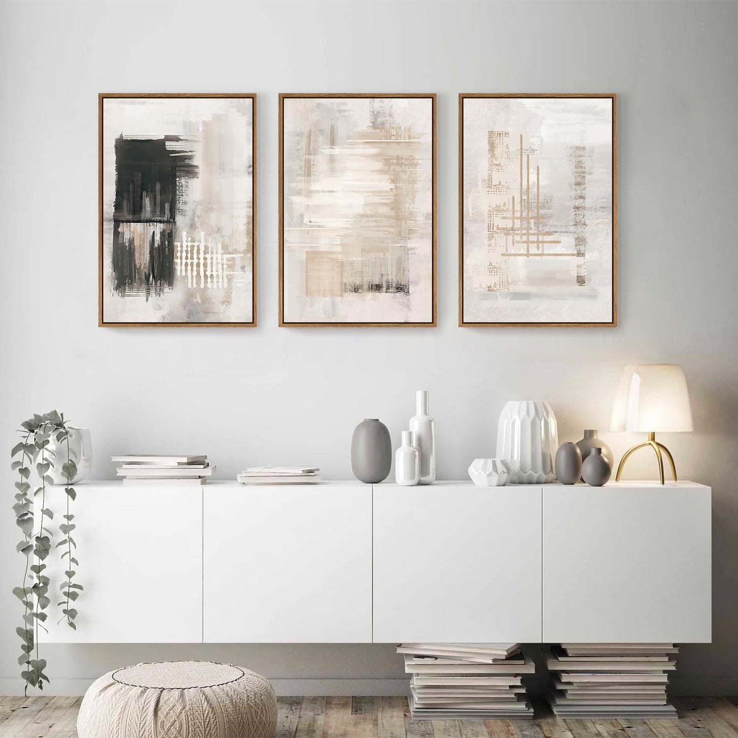 HPINUB Modern Abstract Canvas Art Prints, Black and White, 24"x36", 3-Pack, Neutral, Bedroom, Living Room, Office, Bathroom, Dining Room