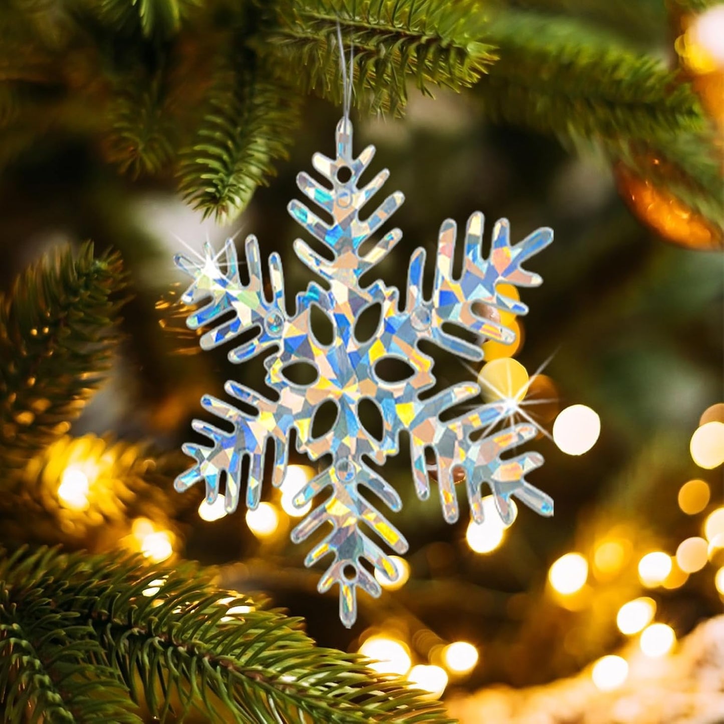 36 Pack Christmas Ornaments Snowflakes Decorations - Iridescent Plastic Snowflakes Hanging Decorations for Winter Holiday Christmas Birthday Party Decoration Supplies