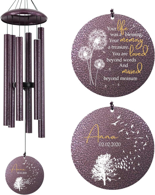 Sympathy Wind Chimes, Personalized Wind Chime for Loss of Loved Ones, Customized Tree Bird Wind Chimes, Commemorative Wind Chime Deep Tone (36inch)