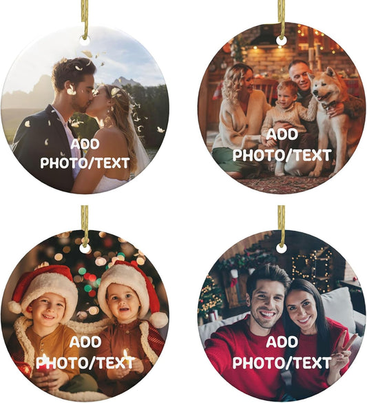 Personalized Christmas Ornaments 2025 Custom Ornament Xmas Photo Ornament Customized Gifts Round 4pcs
