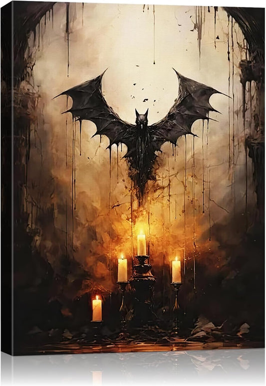AbcCustomize Halloween Canvas Wall Art - Vintage Moody Bat Poster, Gothic Dark Academia Wall Decor, Spooky Halloween Decor for Farmhouse & Cottage, Fall Decorations Indoor for Living Room & Bedroom