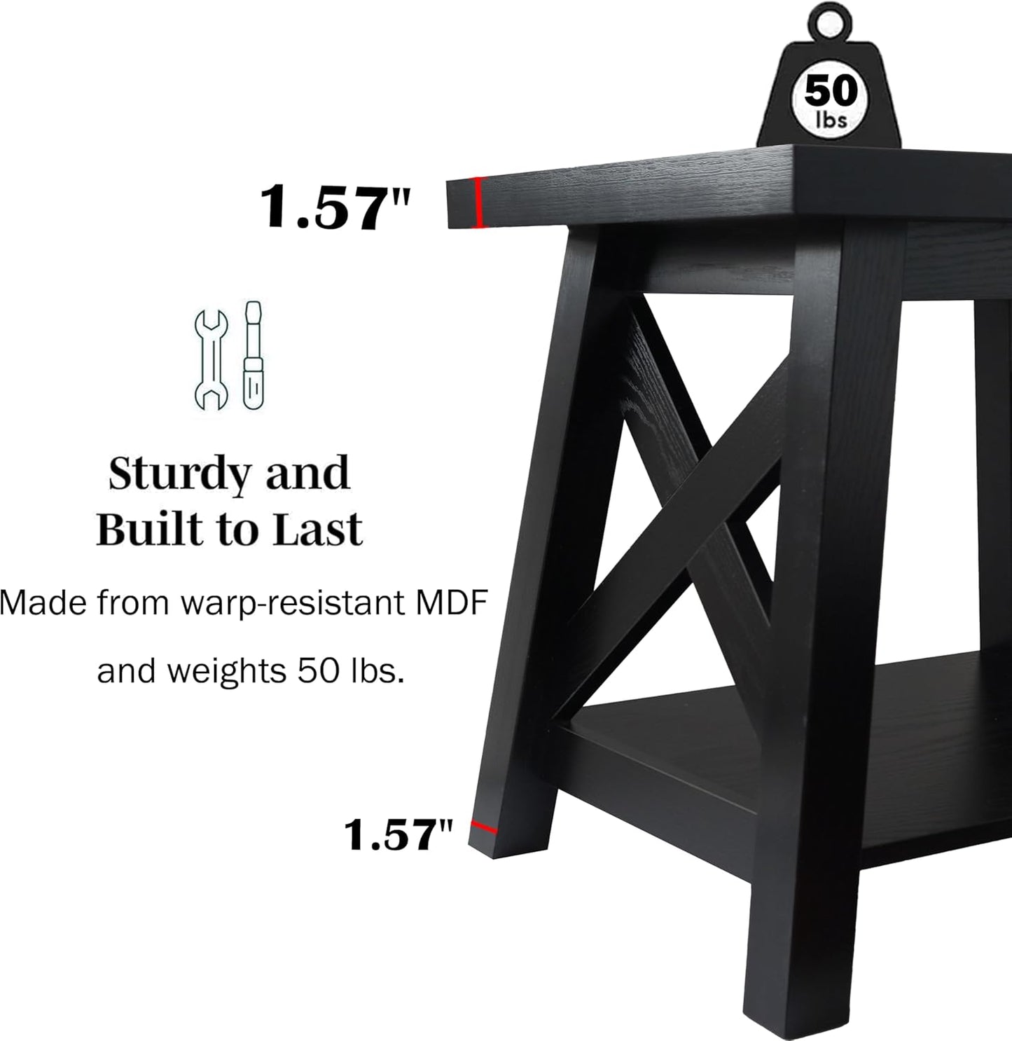 Black End Table, 2-Tier End Tables Living Room, Wood Side Table, Modern Side Table