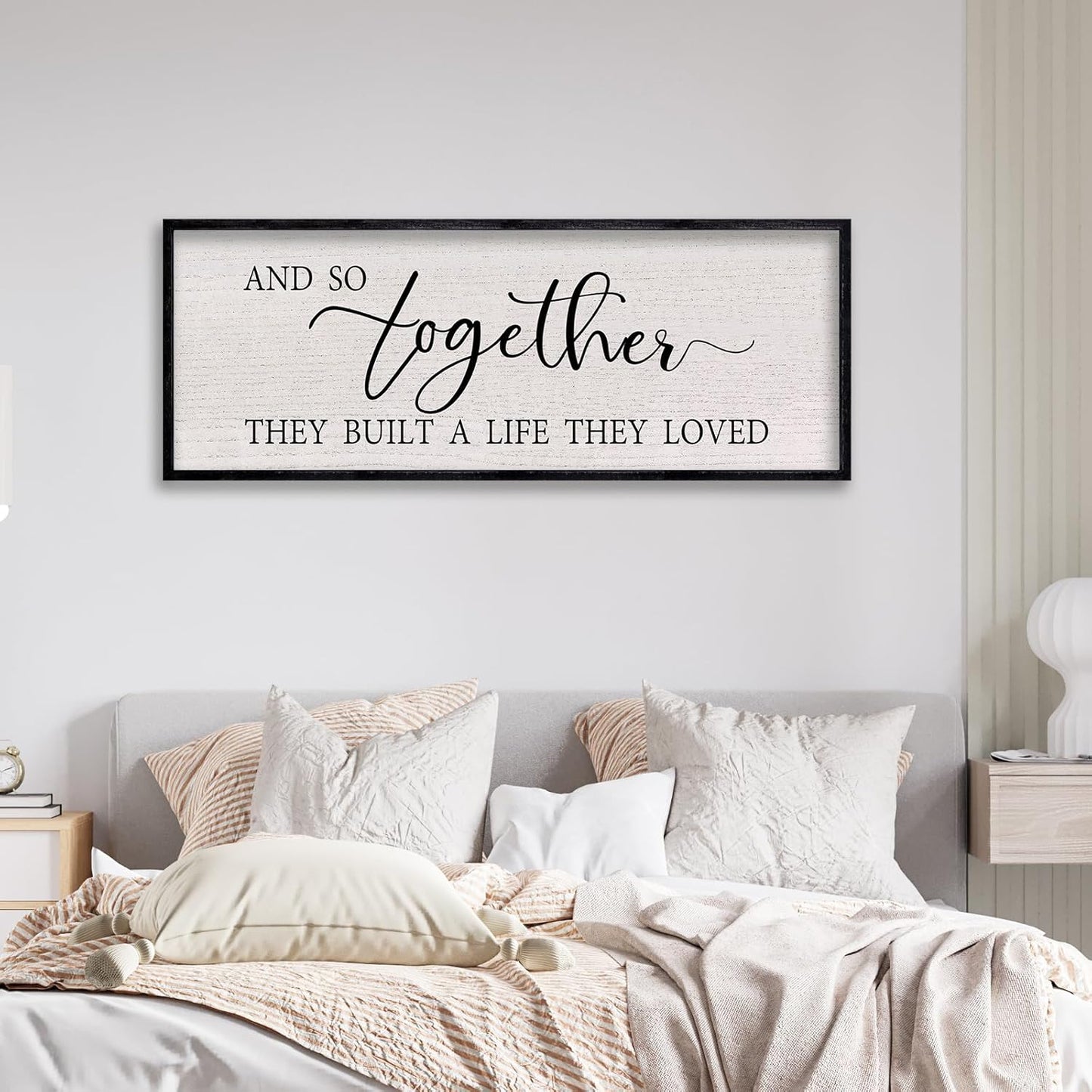 LuZhiQiang And So Together They Built A Life They Loved Sign Wall Decor 40"x15" Large Wood Framed Above Over Bed For Master Bedroom Hanging Wall Art (Black)