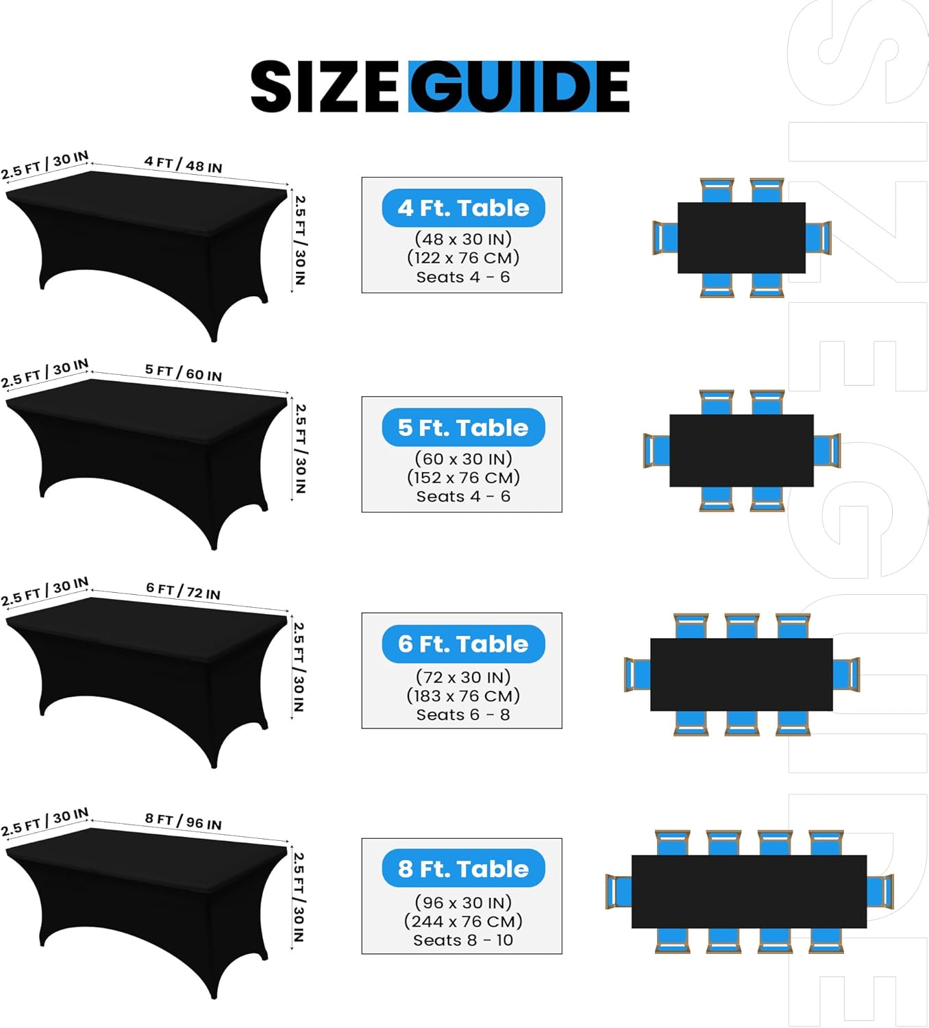 Utopia Kitchen 6FT Spandex Tablecloth [1 Pack, Black] 200 GSM Stretch, Fitted, Washable and Wrinkle Resistant Table Cloth Rectangle Cover for Trade Shows, Wedding, Parties [72Lx30Wx30H Inch]