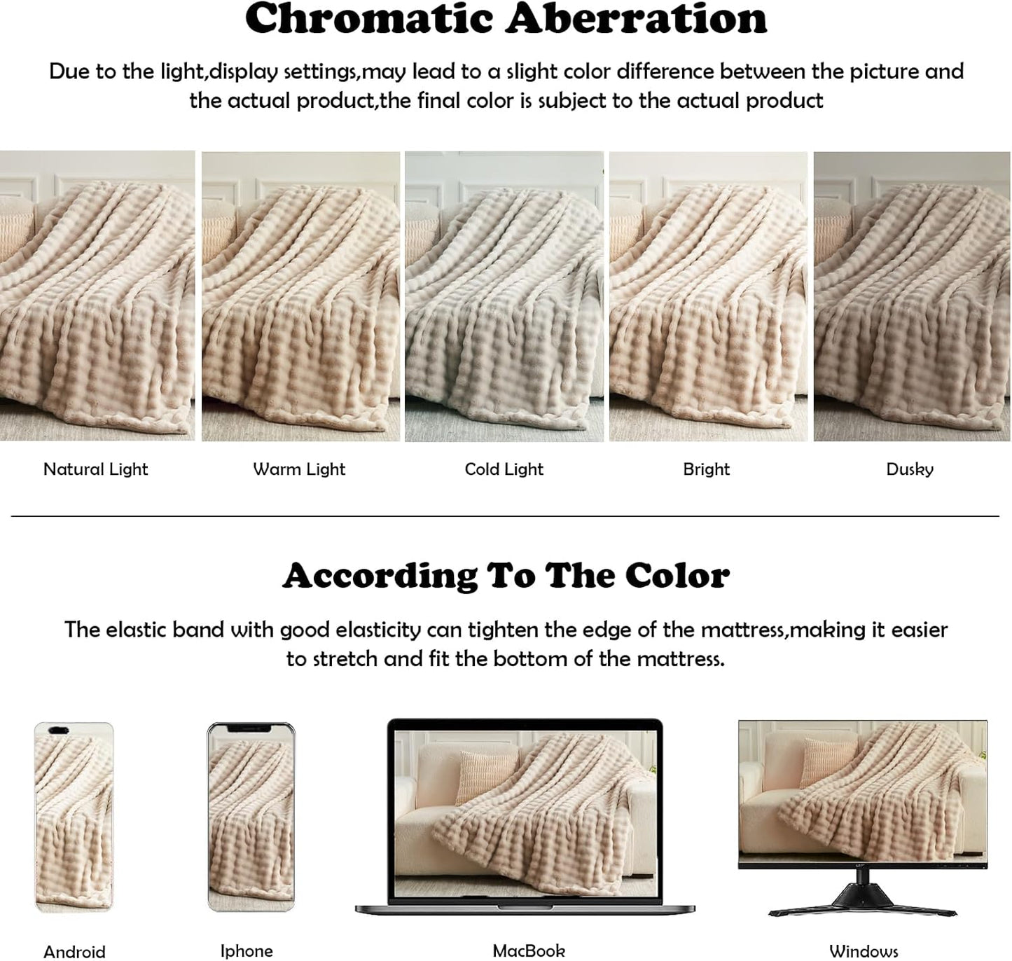 NEWCOSPLAY Faux Fur Queen Blanket Linen Bubble Blanket Thick Warm Soft for Couch Sofa Bed 550GSM (Linen, Queen(90"x90"))