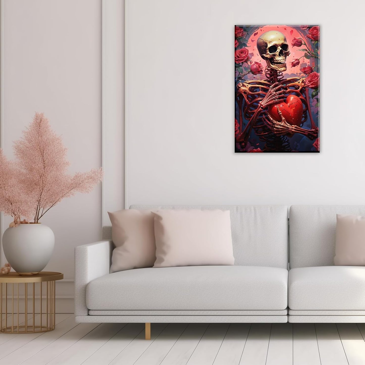 OAAPITI Skull Skeleton Canvas Wall Art Skull Holding Heart Picture Print Romantic Theme Painting Artwork Gothic Poster Wall Decor Living Room Halloween Decor(Artwork-1,28"x42")