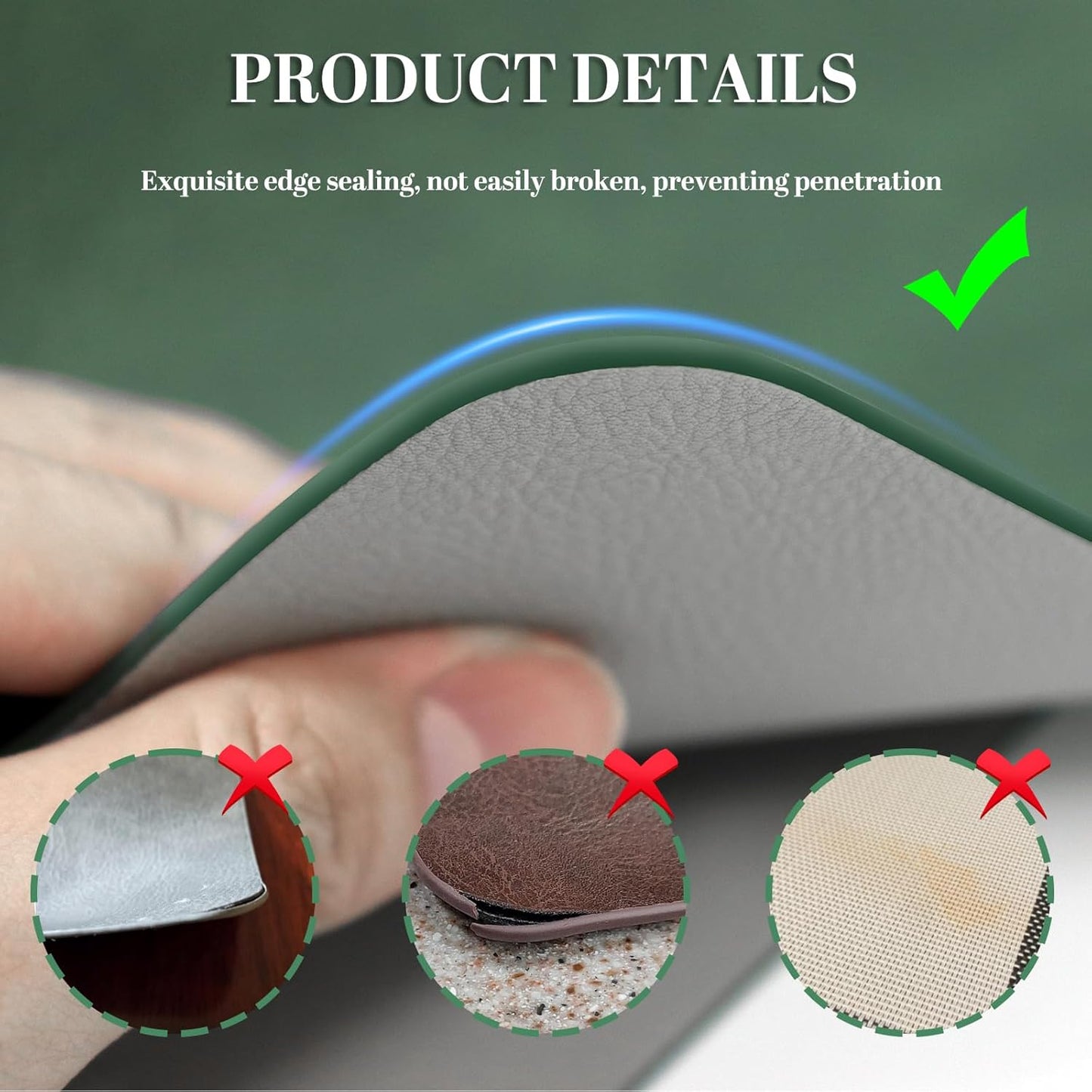 BLESWIN Faux Leather Placemats, PU Dining Table, Waterproof and Oil Resistant Easy to Clean, Heat Resistant Reversible Use Table Mats for Kitchen, Dining Table, Outdoor – 12 × 17 Inch, Forest&Grey