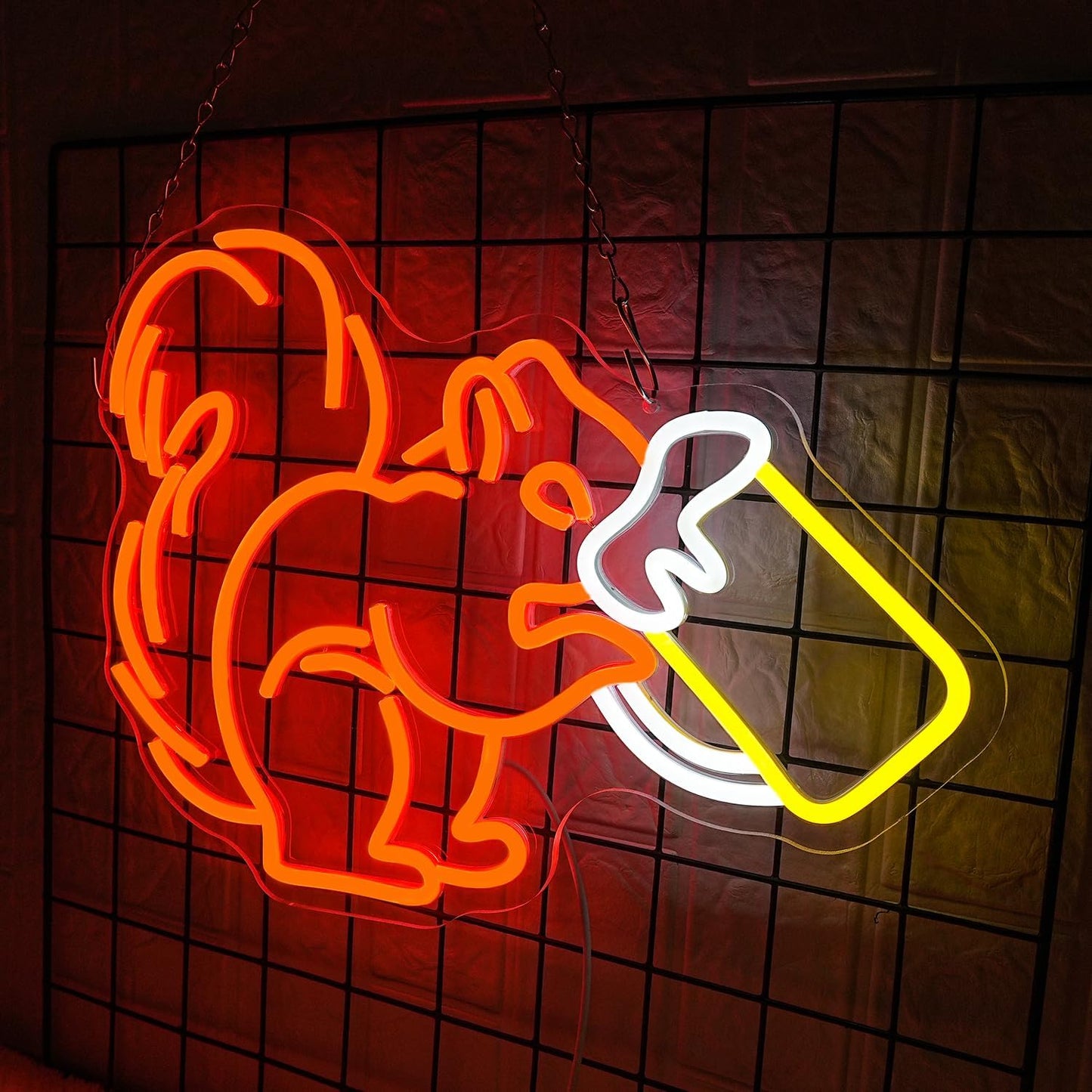Squirrel Beer Neon Sign for Wall Decor Bar Neon Light Orange Squirrel Drinking Wine Led Light Animal LED Sign Dimmable LED Neon Light for Bar Bedroom Kidsroom Business Game Room