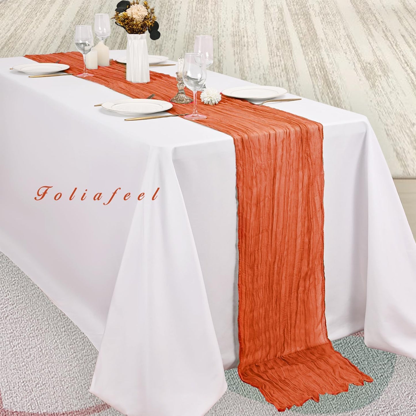 Orange Cheesecloth Table Runner 6 Pack 10FT Boho Fabric Rustic Cheese Cloth Table Runner for Wedding 20 x 120 Inch Long Bridal Shower Baby Shower Gauze Sheer Birthday Party Table Decorations