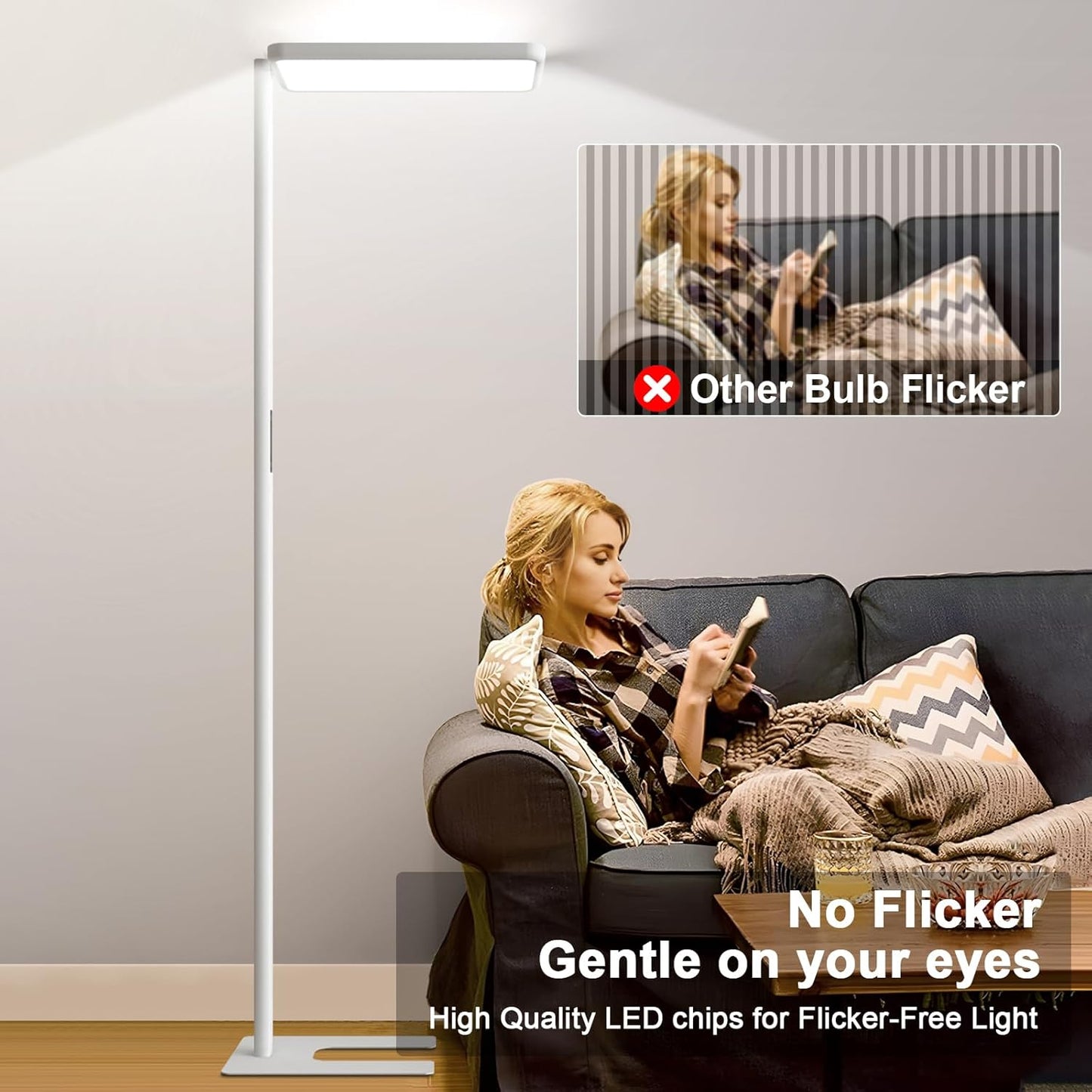 LED Floor Lamp 78ines Tall Floor Lamp 80W White Mordern Office Standing Lights Eye-Care Reading Lamps for Living Room Study Bedroom 4000K Daylight