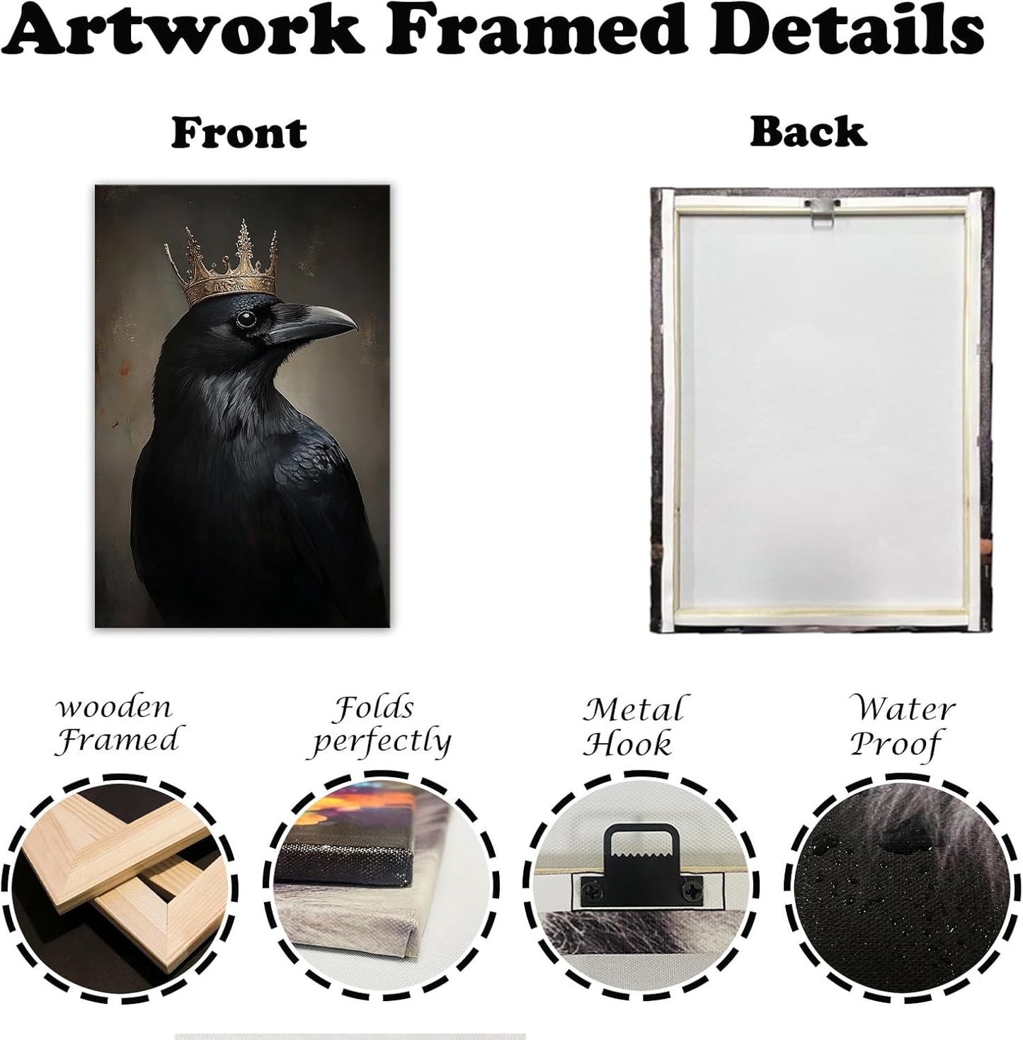 OAAPITI Raven King Wall Art Mysterious Black Bird Painting Dark Gothic Animal Canvas Print for Living Room Bedroom Home Office Inspirational Decor(Artwork-8,24"x36")