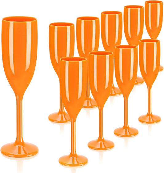 XUWAIDSGN Acrylic Champagne Flutes Toasting Glasses Unbreakable Mimosa Bar Reusable Wine Glasses Vintage Champagne Flutes Stemmed Drinking Cups 5.4 OZ for Christmas Birthday (10, Orange)