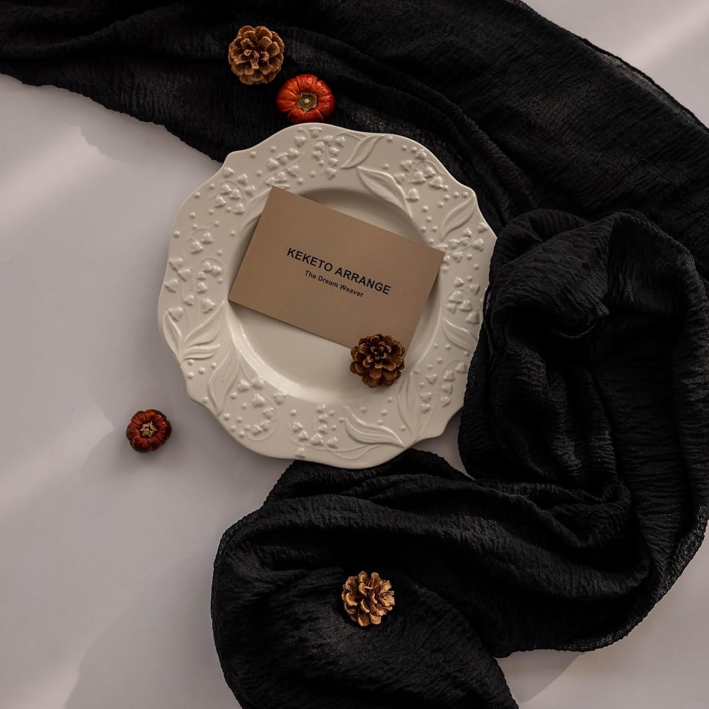 3pcs Halloween Table Runner Black Cheesecloth Gauze Rustic Premium Cotton Cheese Cloth Table Runner 120 Inch 10 FT for Wedding Bridal Baby Shower Long Sheer Boho Decorations