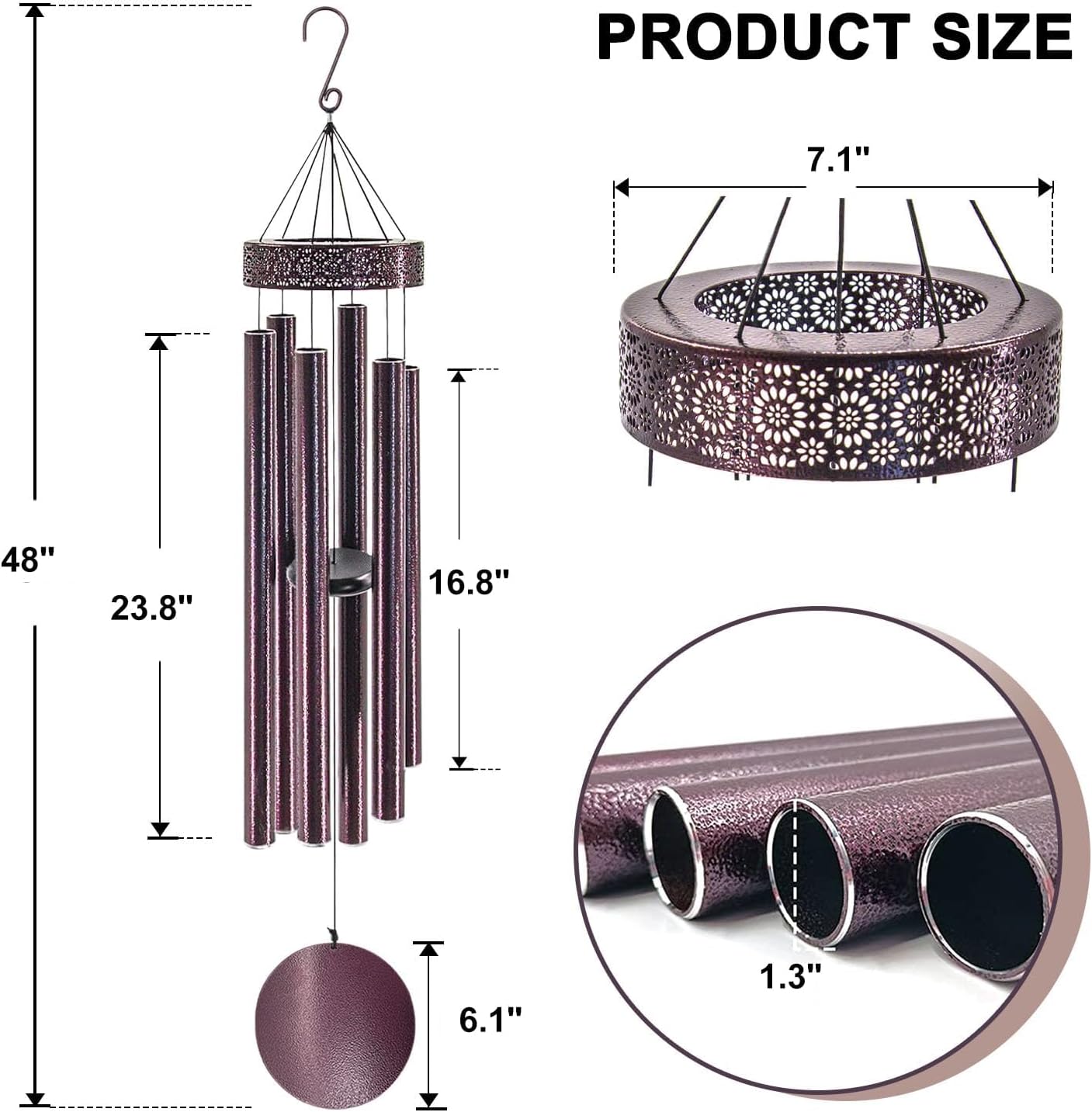 ASTARIN 48'' Large Wind Chimes - 6 Heavy Tubes, Memorial Outdoor Chimes for Garden Decor, Sympathy Gifts, Bronze