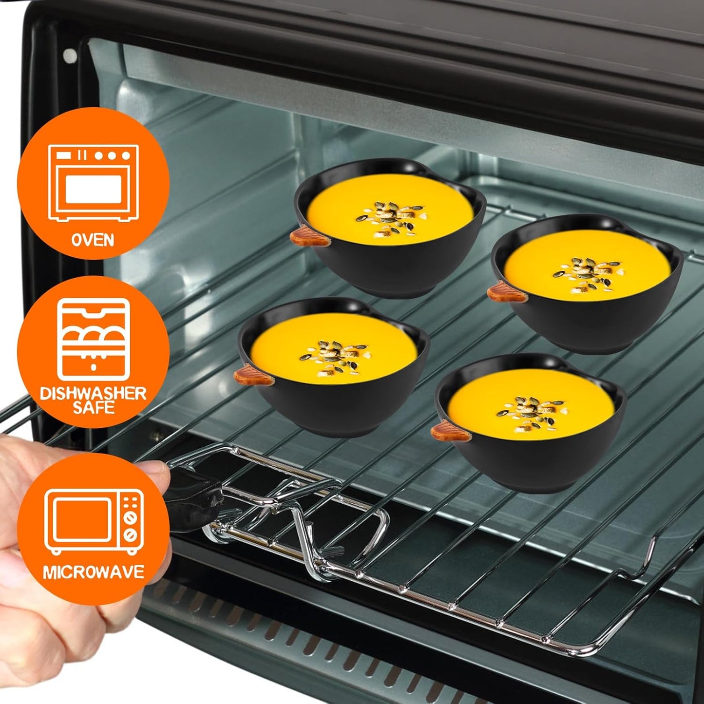 Kolewo4ever 12 Pieces Fall Ceramic Pumpkin Bowl 6 Ounces Ramekins Small Pumpkin Shaped Bowls Orange Dinnerware Decoration for Fall Halloween Serving Dip, Sauce, Condiments,Snack (Black)