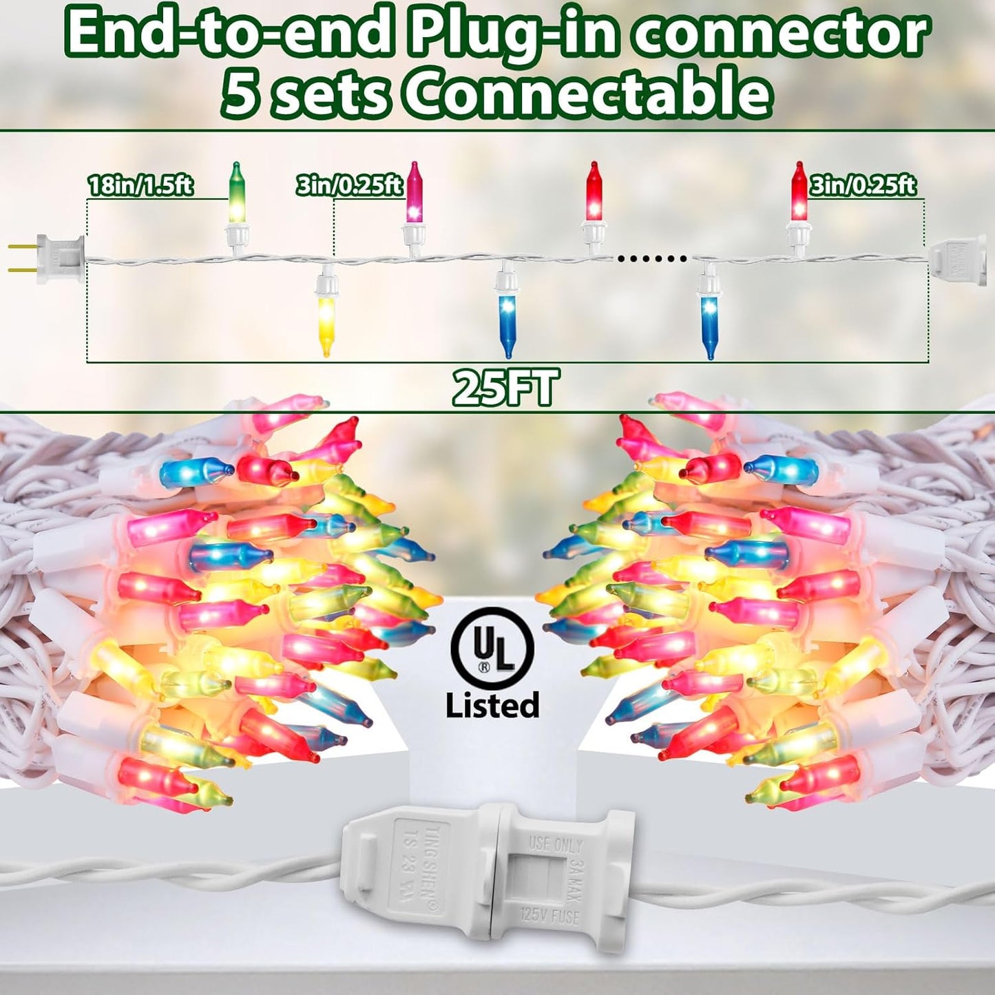 Easter Lights String 25FT 100 Incandescent Bulbs, UL-Listed Multicolor String Lights with White Wire Plug in Connectable for Indoor Outdoor Holiday Yard Patio Party Christmas Decorations