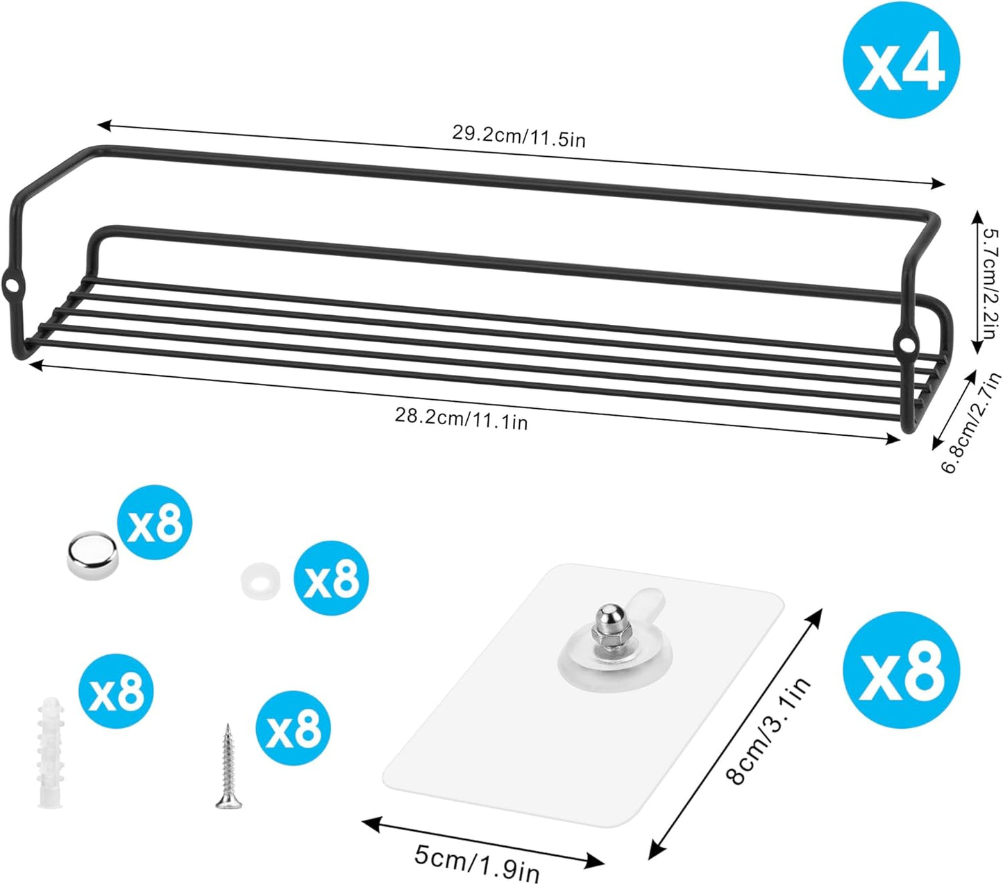 ROFAY Spice Rack Organiser, 4 Pack Wall Mounted Tier Shelf with Adhesive Sticker & Screws for Spices, Herbs, Jars and Other in Cupboard/Kitchen/Cabinets/Pantry