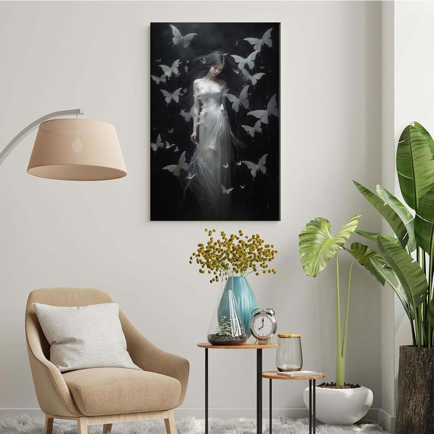 JFHCQJPK Vintage Gothic Feminine Canvas Wall Art Print Butterfly Poster Moody Female Wall Art Retro Artwork Dark College Decor for Home Bedroom8x12in Frameless