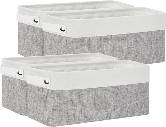 Bidtakay Small Bins for Organization Fabric Baskets for Toilet Paper Storage [4-Pack] Collapsible Narrow Baskets for Towels Socks Organizer Decorative Bins for Nursery Closet Cabinet -15x6x5.5In