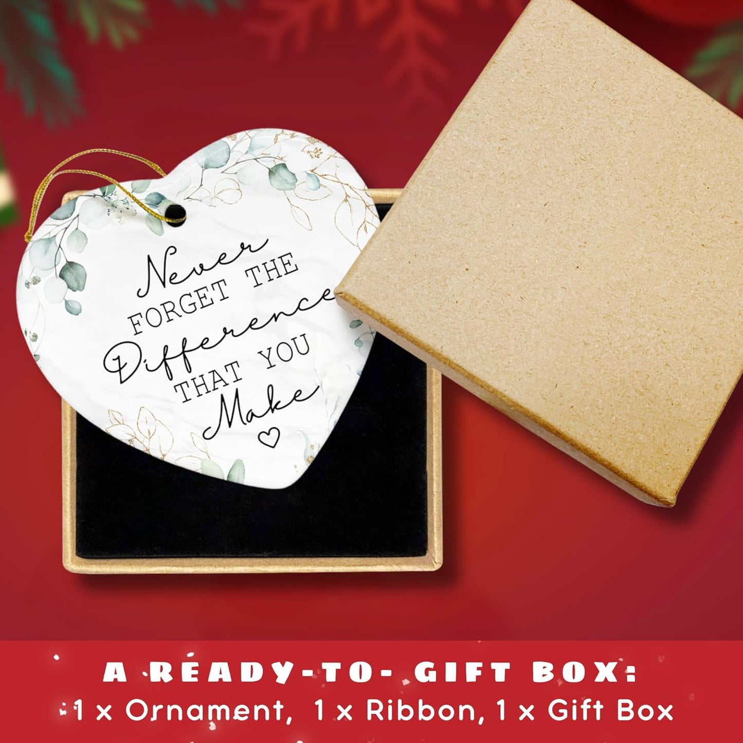 Thank You Gifts - Never Forget The Difference That You Make Ornament - Appreciation Gifts for Women, Boss, Coworker, Teacher, Nurse - Inspirational Farewell Going Away Gift - Ceramic Ornament