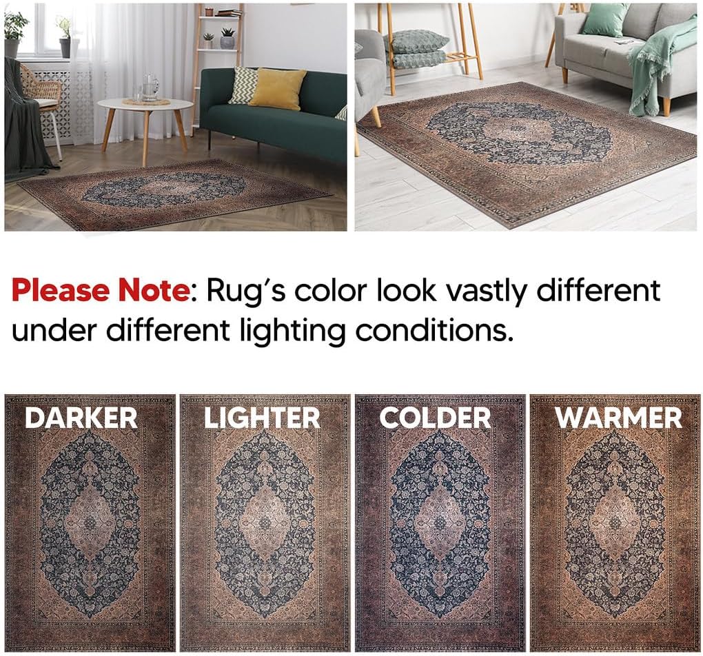 Keen Home Design 9x12 Rug - Machine Washable Area Rug with Non-Slip Backing, Ideal for Living Room, Dining Room, Bedroom - Vintage, Easy Clean, Durable, Low Pile Rug - (9' x 12')