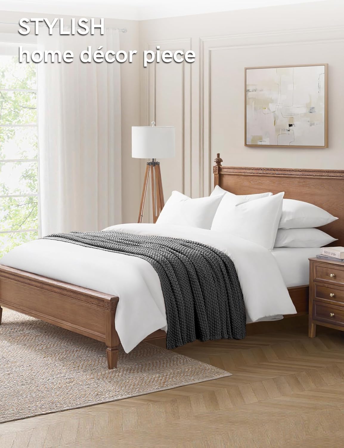 YnM Chunky Cotton Knit Throw Blanket, Cable Knit Throws for Bed Couch Sofa, Comfy & Relaxing, Decorative Piece for Farmhouse Modern Boho Rustic Scandinavian Chic Vibe, Moon Grey 50x60 Inches