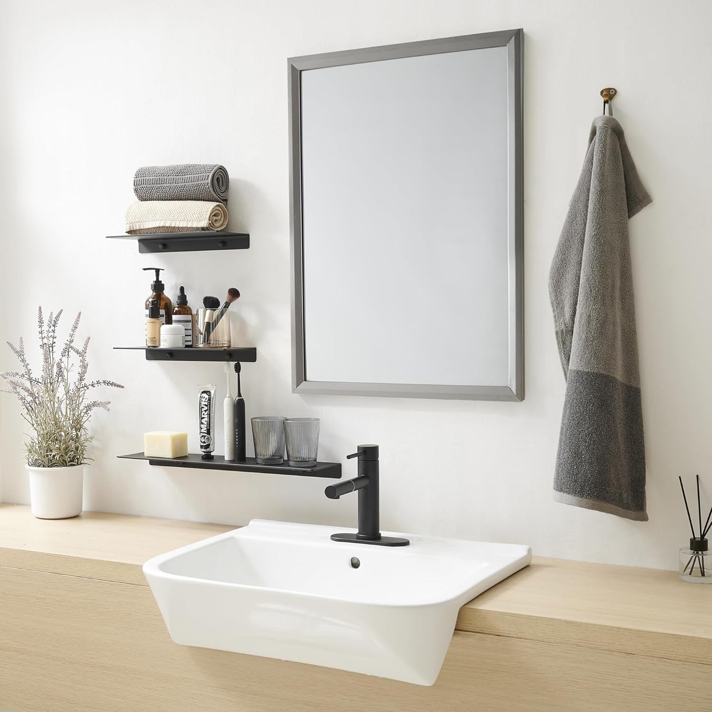 JOOM Small Metal Wall Floating Shelf - Metal Wall Shelf, Black Floating Shelf, Small Bathroom Shelf, Display Shelves for Living Room/Kitchen/Bedroom (Black, 8Inch)