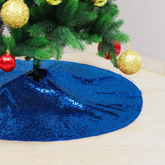 Partisout Sequin Christmas Tree Skirt - Glitter Cotton Colorful Skirt for Halloween (48 in, Royal Blue)