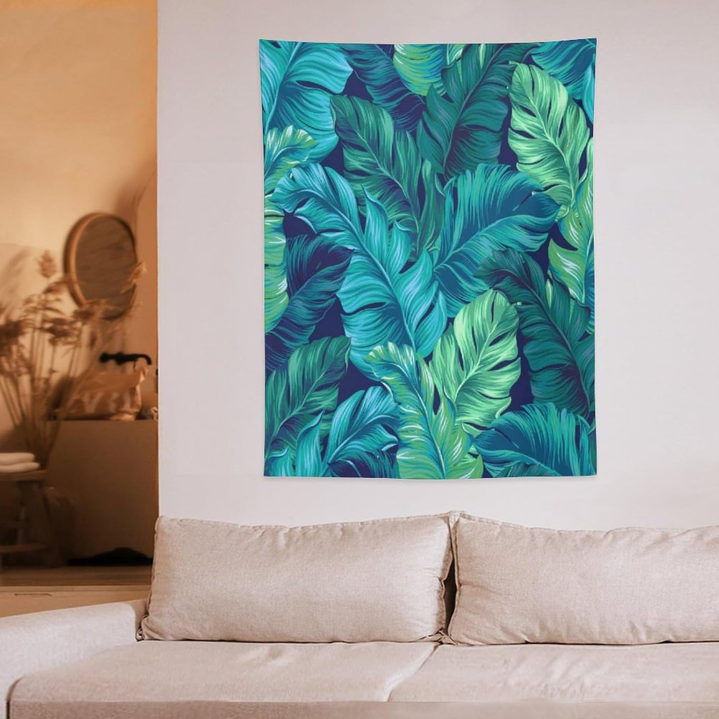 ICMOLYYENLO Tropical Green Plant Tapestry, Green Palm Leaves Natural Landscape Print Wall Tapestry for Bedroom Living Room Dormitory 60x60 Inch