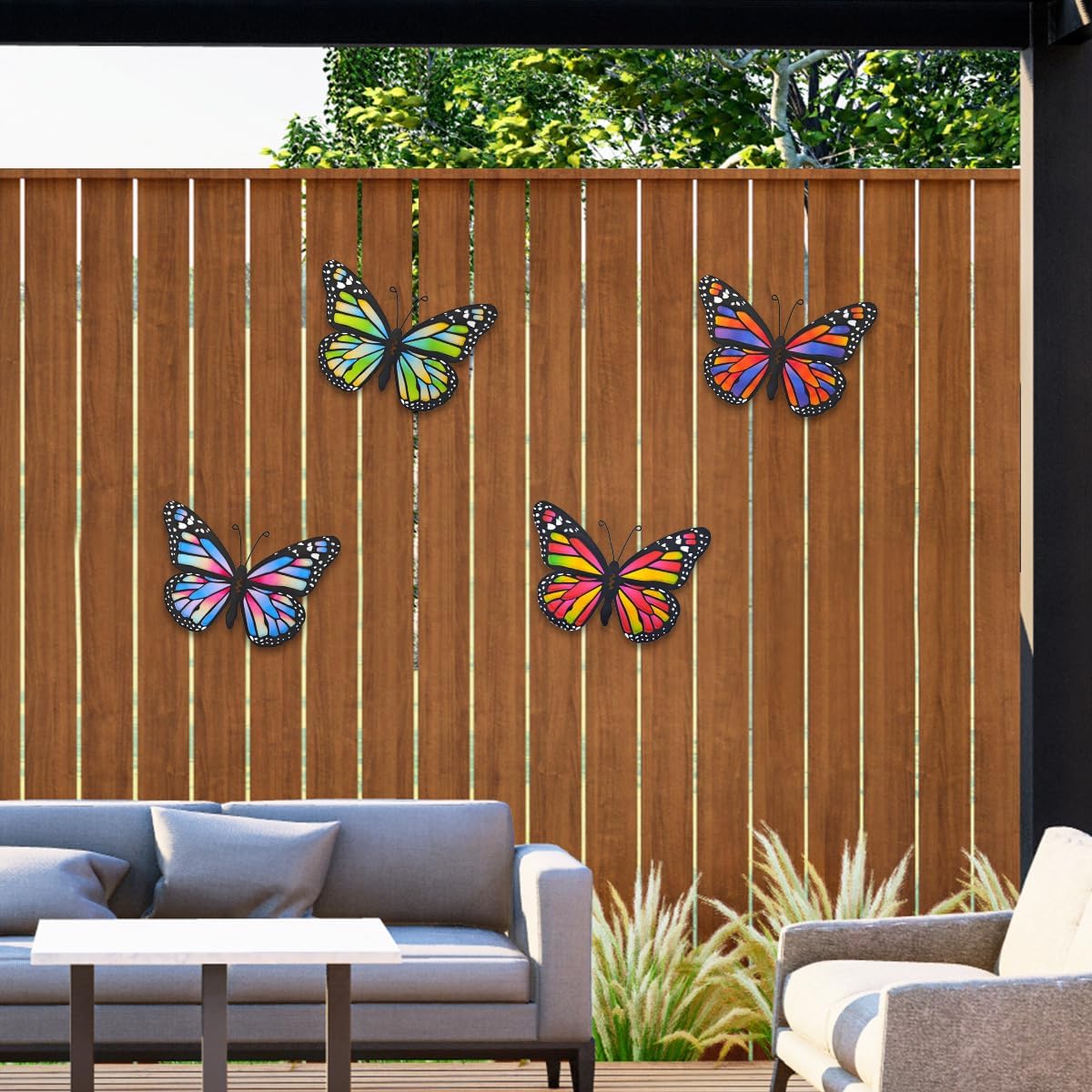 Metal Butterfly Wall Decor - 4 Pack 9.8in Butterflies Wall Sculpture Hanging Decorations for Yard Patio Garden Fence Decor, Housewarming Gift for Mom Friends