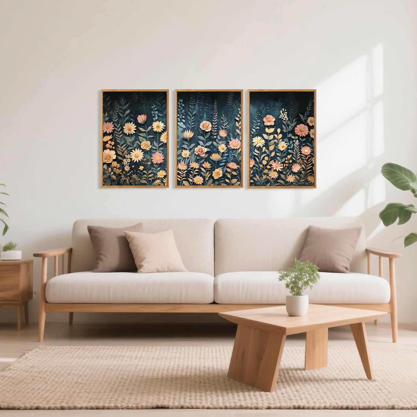 HPNIUB Modern Dark Wildflower Framed Canvas Wall Art Set,Minimalist Nature Jungle Botanical Landscape Wall Decor, (16x24 Inch) Farmhouse Painting for Living Room, Bedroom, Office