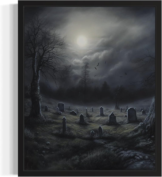 Gothic Graveyard Poster Art Print, Halloween Scary Vintage Wall Art Academia Spooky Painting Decoration for Horror Prints, Posters Bedroom Decor 89 (Gothic Graveyard, 11 x 14 inches, Unframed)