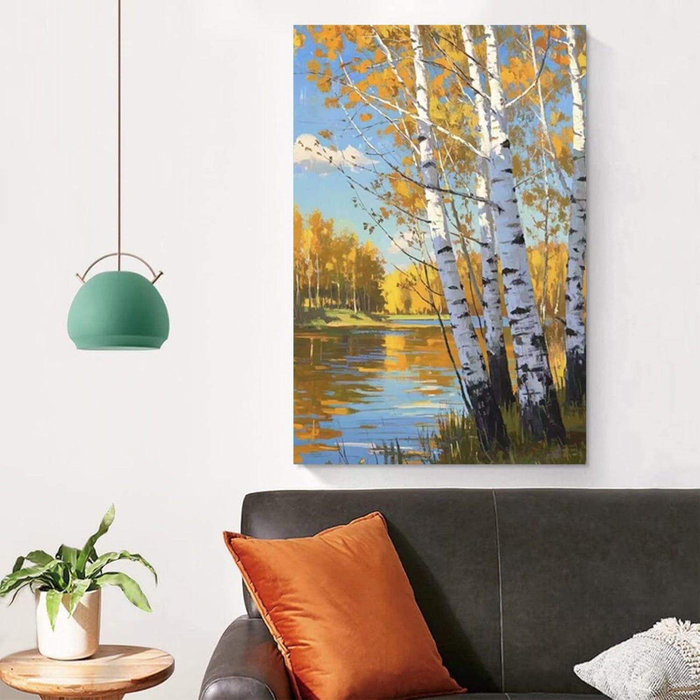 Poplar trees beside the blue sky and white clouds are suitable for living rooms bedrooms and offices Landscape posters and wall paintings