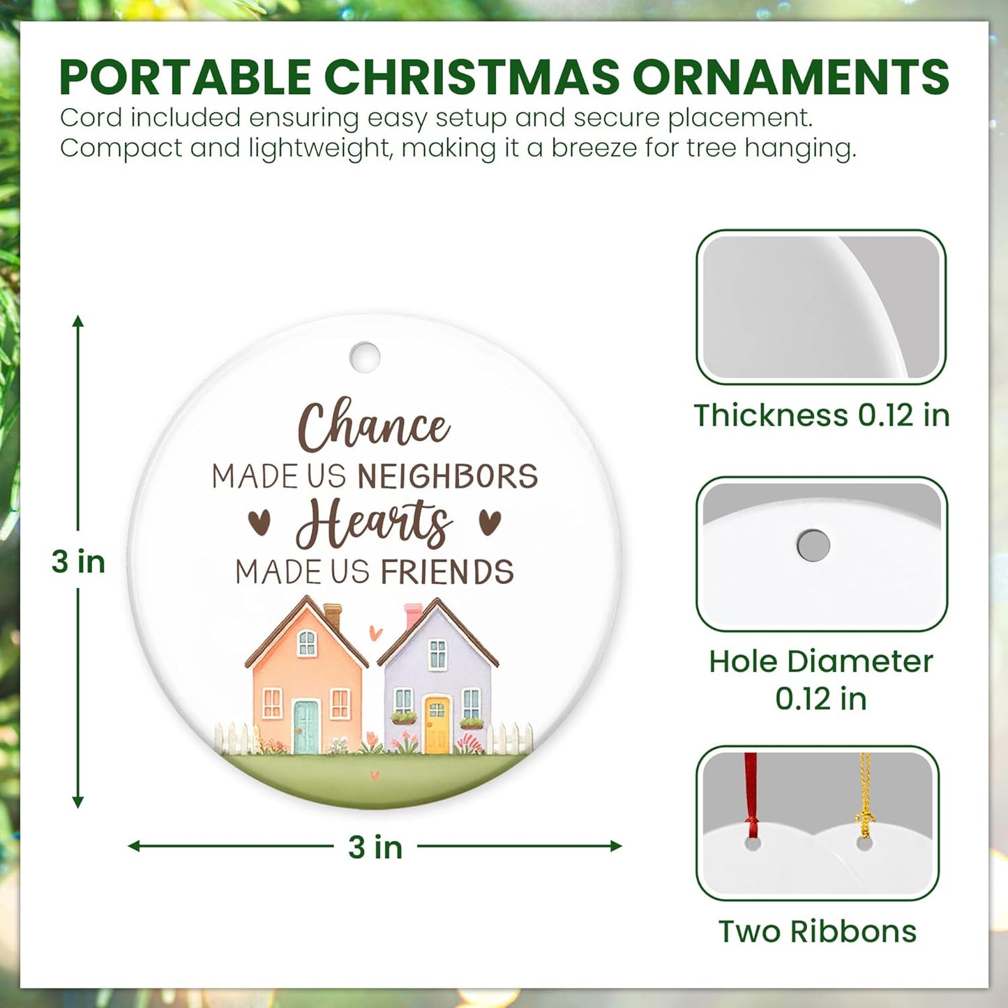 OASSIE Neighbors Friend Gifts for Women, Christmas Ornaments 2025 - The Neighborhood, Friendship Gifts for Women, Hello Neighbor Friends - Christmas Tree Decoration Ceramic Ornaments