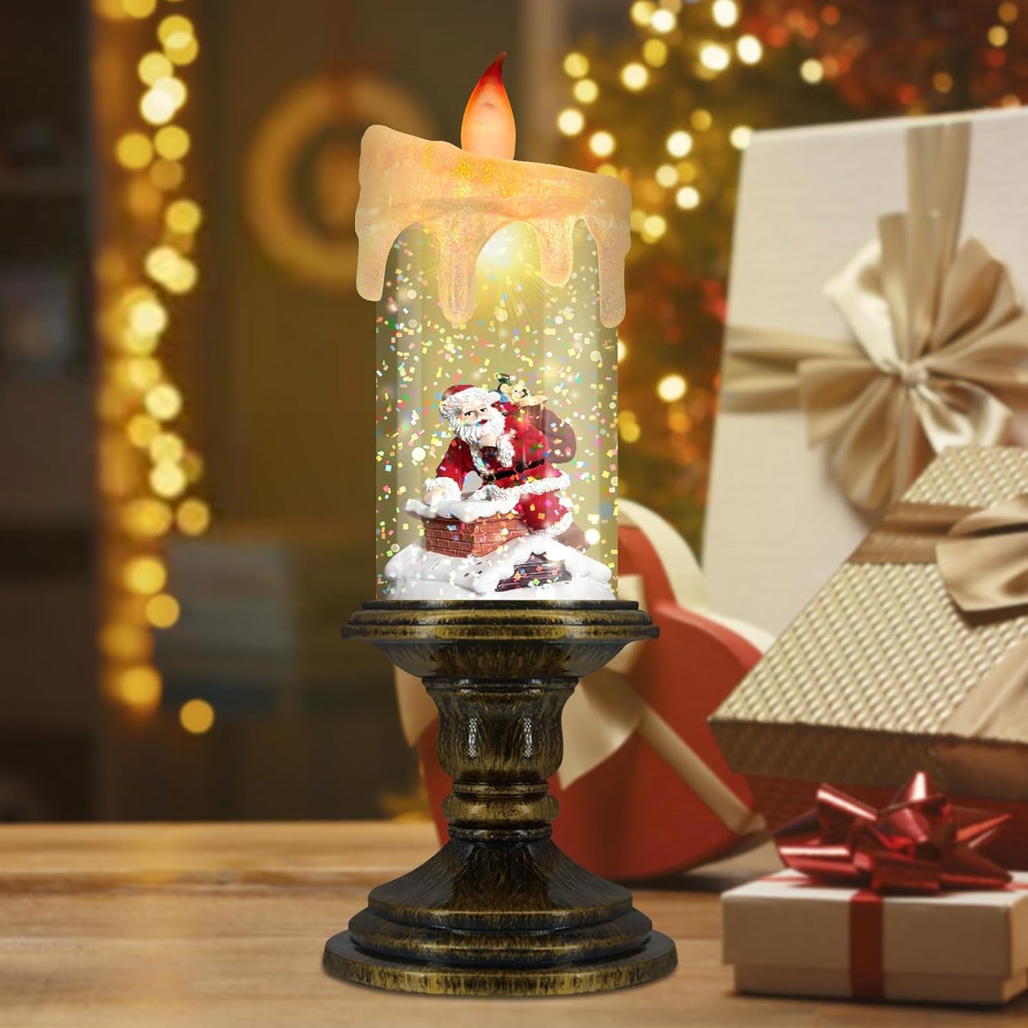 Christmas Flameless Candles, Flickering LED Candles with Timer, Snow Globe Candle Lights for Christmas Decorations