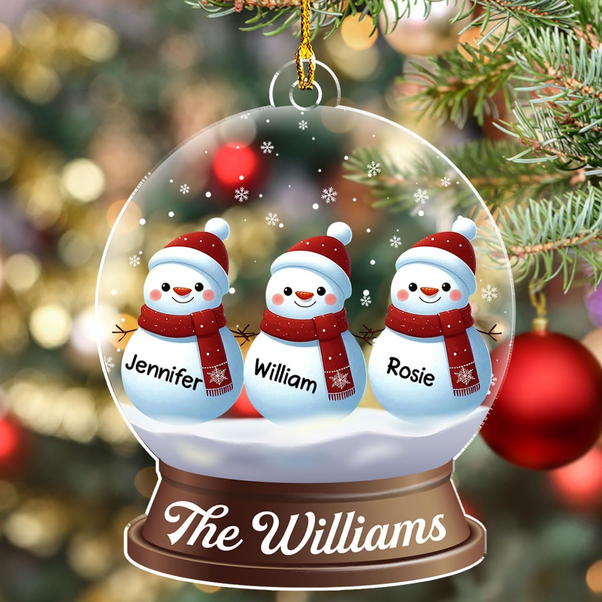Personalized Family Christmas Acrylic Ornament 2024 - Custom Name Snowman Family Members up to 10 People, Snow Globe Ornament Gifts for Family Tree Decoration (A03, 8 Names)