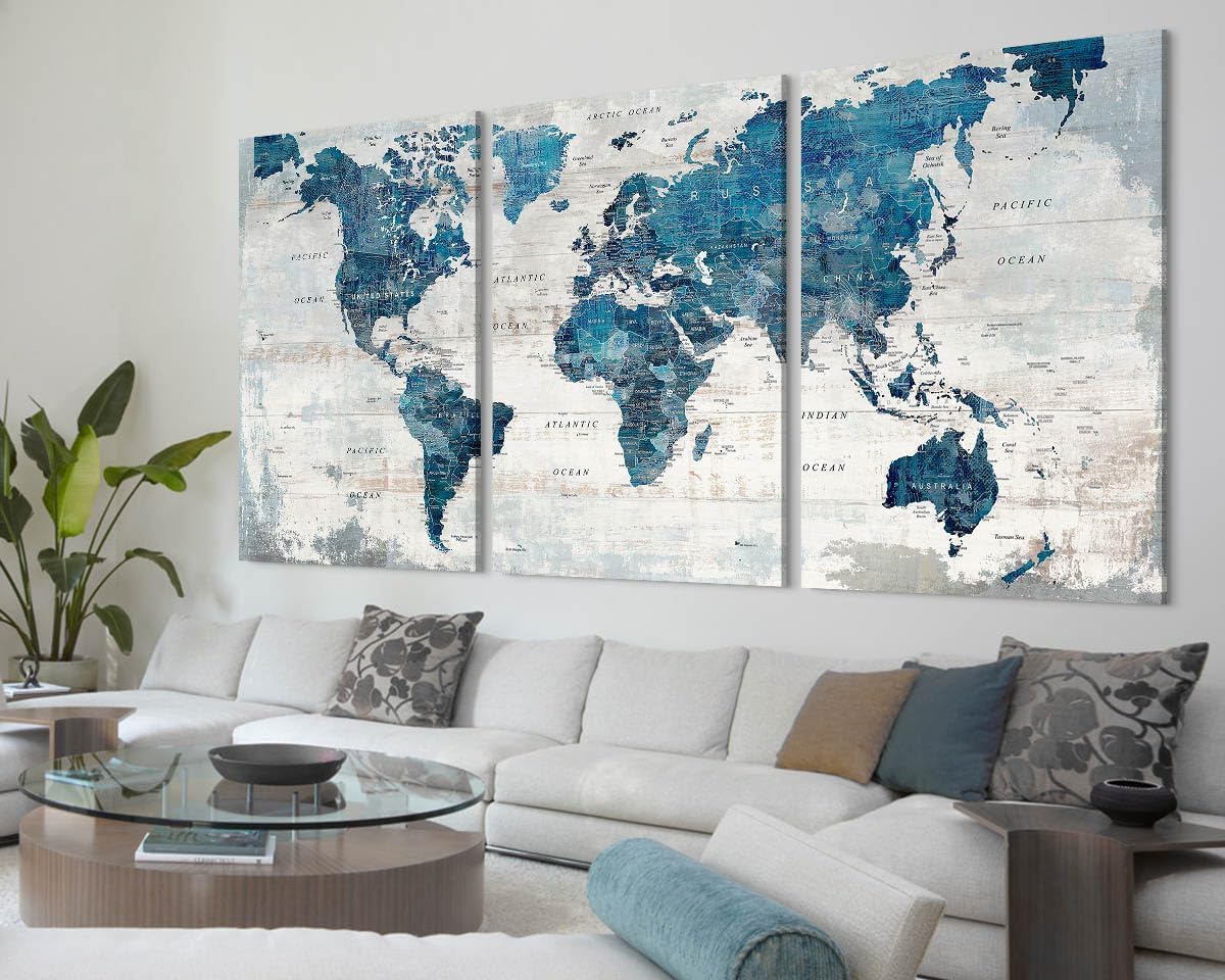 Office Wall Decor Large Wall Art for Living Room Canvas World Maps Framed Artwork for Walls Picture Paintings for Home Wall Decorations