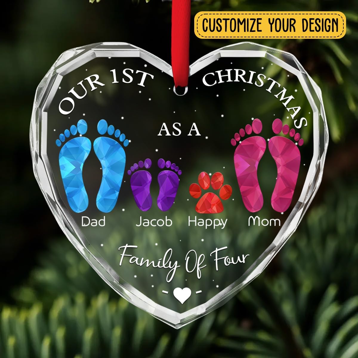 First Christmas As A Family - Personalized Custom Glass Ornament for Family of 7 People and Pets, 1st Xmas Family Ornament 2025 Baby's First Christmas