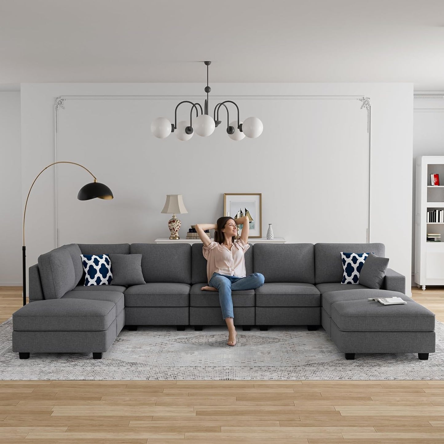 L Lengend Vansen Modular Sectional Sofa U Shaped Couch with Ottoman Modern Reversible Corner Sectional Couch for Living Room (Dark Grey, U Shaped Sofa-4)