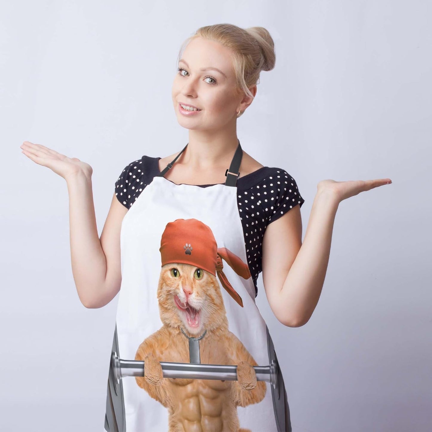 Apron Kitchen for Women Fitness Cat Mans Aprons for Cooking Funny for Kitchen Cooking Restaurant BBQ Painting Crafting Gardening 27” (W) x 31” (H), Waterproof Apron