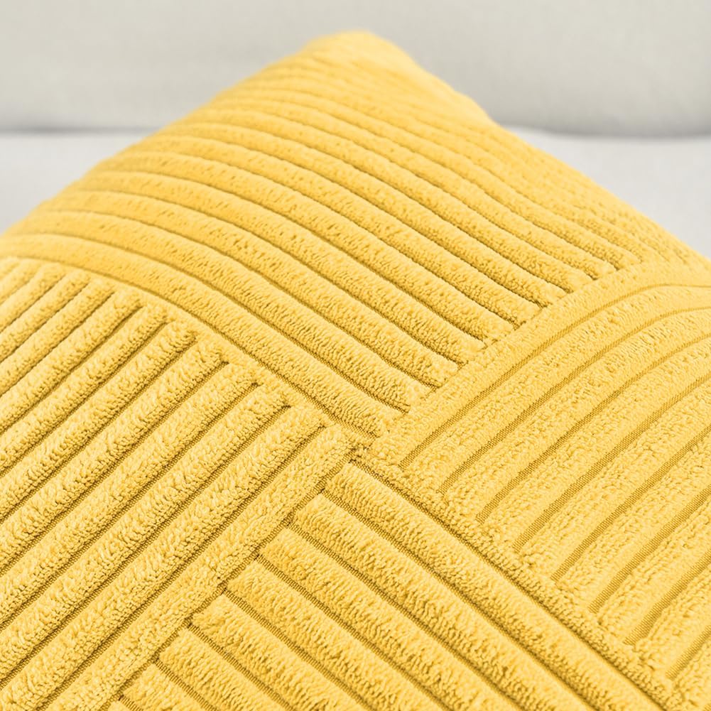 Fancy Homi 2 Packs Yellow Big Decorative Throw Pillow Covers 24x24 Inch for Couch Bed Sofa, Rustic Farmhouse Boho Home Decor, Soft Corss Corduroy Patchwork Accent Square Cushion Case 60x60 cm