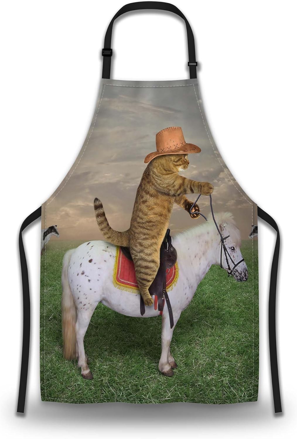 Kitchen Aprons for Women the Cat Cowboy on a Horse Mans Cooking Apron for Cooking Restaurant BBQ Painting Crafting Gardening 27” (W) x 31” (H), Waterproof Aprons