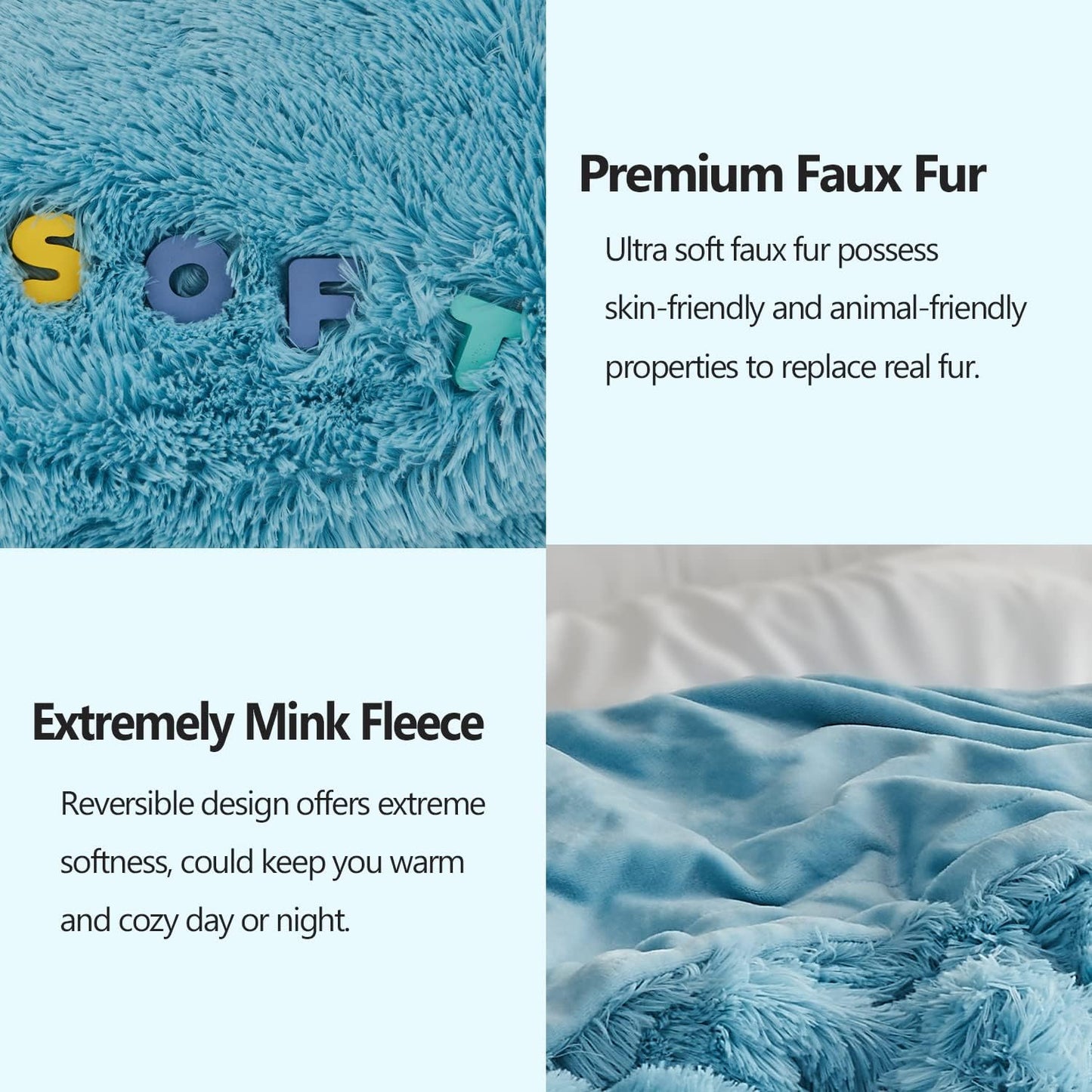 GONAAP Fuzzy Faux Fur Throw Blanket Queen Size Sky Blue Super Soft Cozy Plush Fuzzy Shaggy Blanket for Couch Sofa Bed (Sky Blue, Queen(90"x90"))