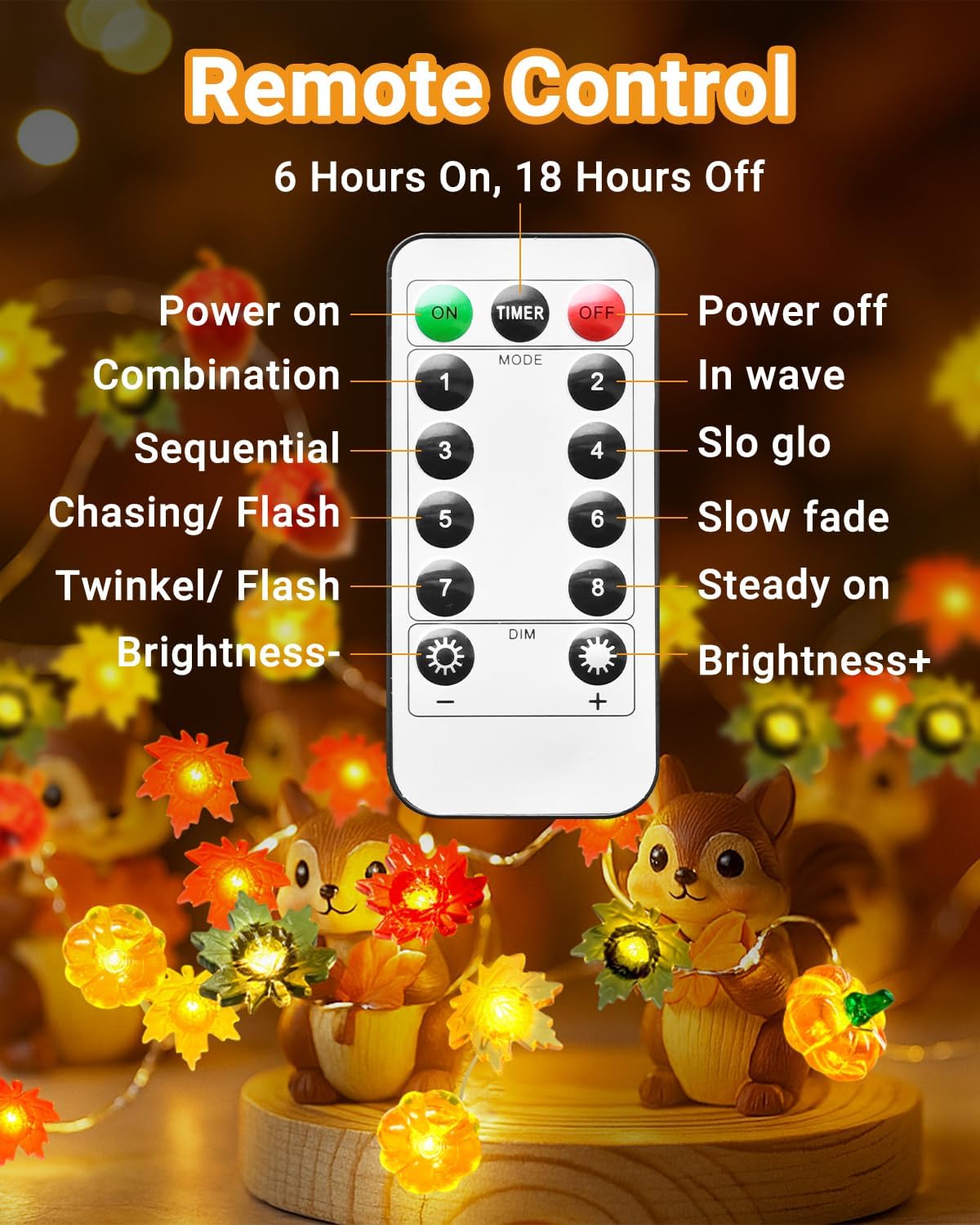 btfarm Fall Decor 16.4FT 50 LED 3D Pumpkin Maple Leaf Acorn Fairy String Lights Battery Operated with Remote Timer, Thanksgiving Decorations Waterproof for Home Autumn Harvest Halloween Party