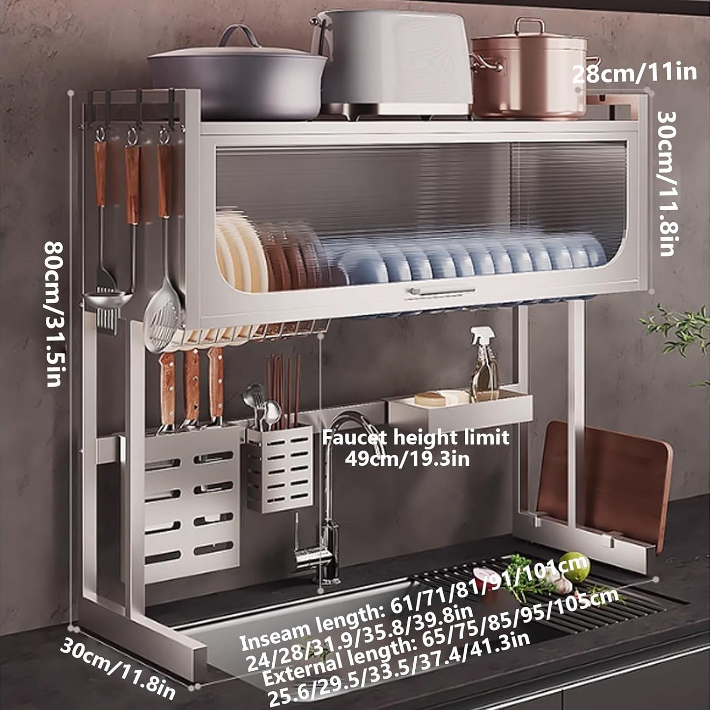 Home Furnishing Dish Rack Over Sink Stainless Steel Over The Sink Dish Drainer Drying Rack Space Kitchen Sink Rack Multifunctional countertop Dish Storage Rack Sink(White,75cm/29.5in)