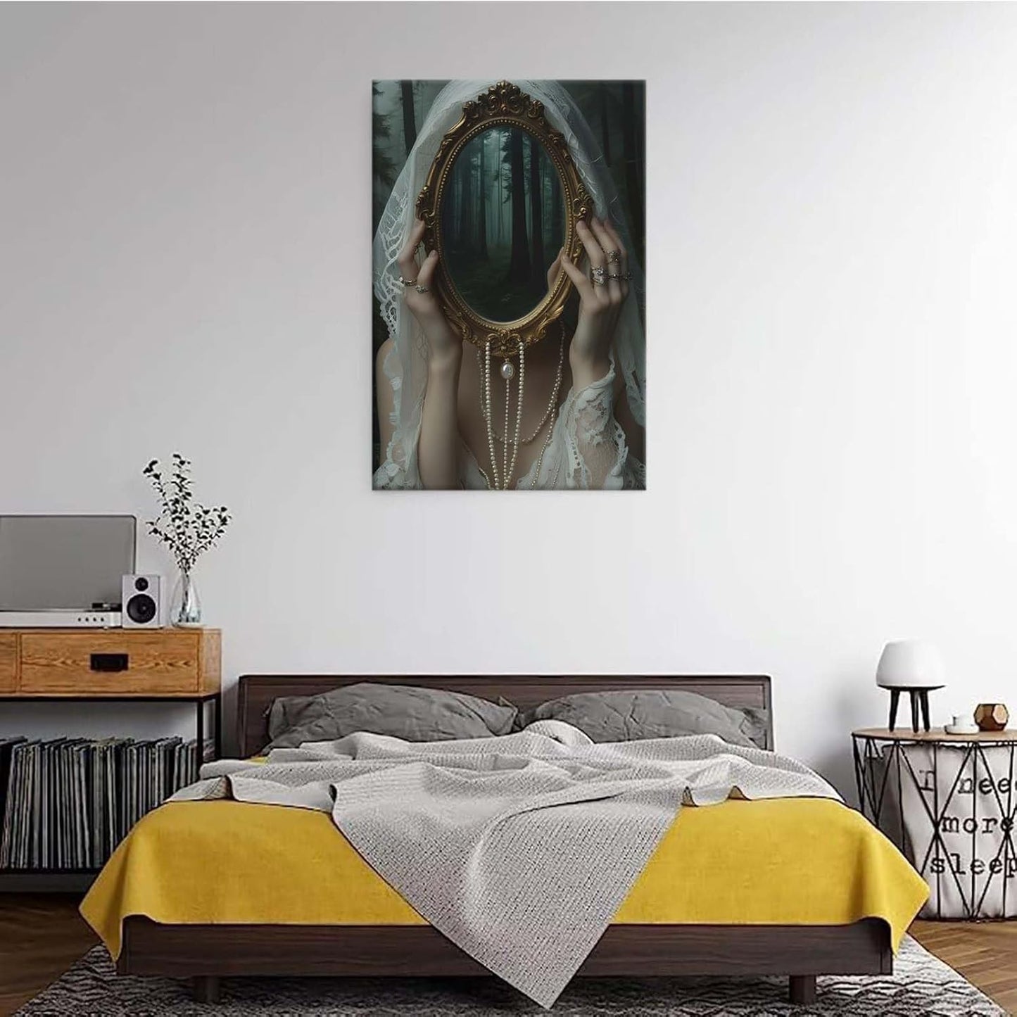 Mirror face covering dark art poster print melancholy gothic painting vintage feminine print victorian style decoration antique art20x30in Frameless