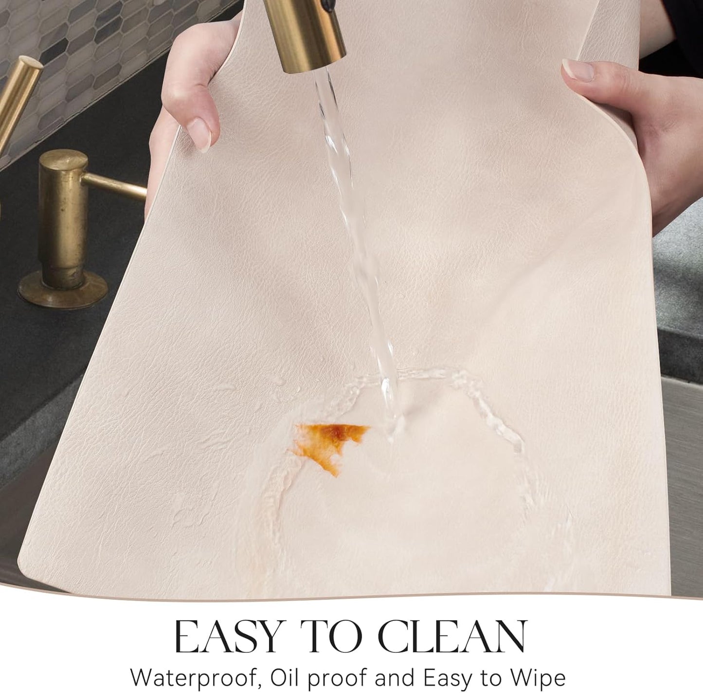 MOSAYT Vinyl Placemats Set of 12-12 X 17 Inch - Faux Leather 100% Waterproof Oil-Proof Wipeable PU Place Mats, Heat Resistant Reversible Table Mats for Kitchen, Dining, Outdoor (Beige)