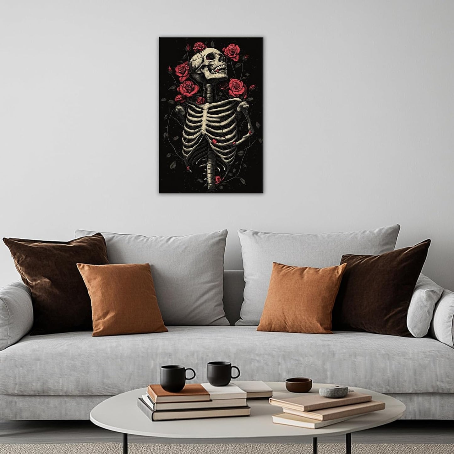 OAAPITI Gothic Skull Wall Art Skeleton and Roses Canvas Pictures Print Vibrant Dark Art Decor for Bedroom Living Room Bathroom(Artwork-6,20"x30")